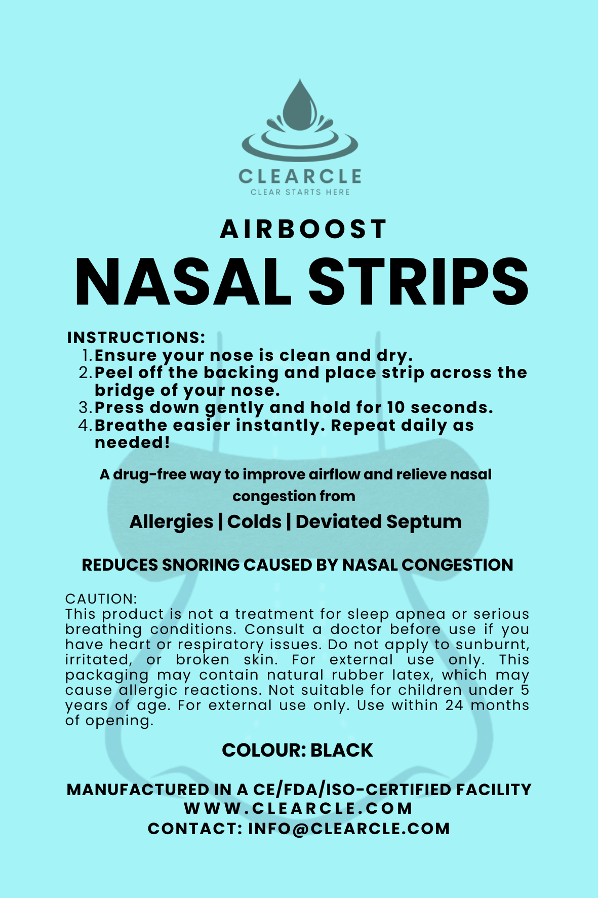 ClearCle AirBoost Nasal Strips – 31 Strips (1-Month Supply)